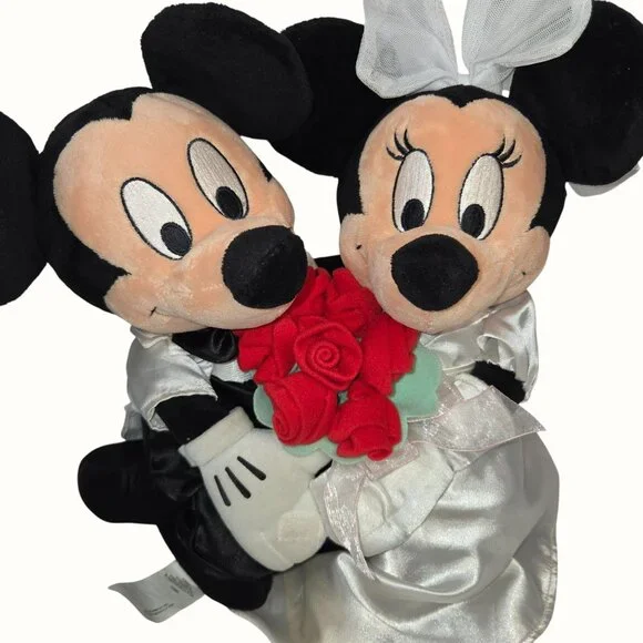 Disney 2003 Vintage Mickey Mouse Minnie Mouse Groom Bridal Wedding Plush Gift - Picture 3 of 10